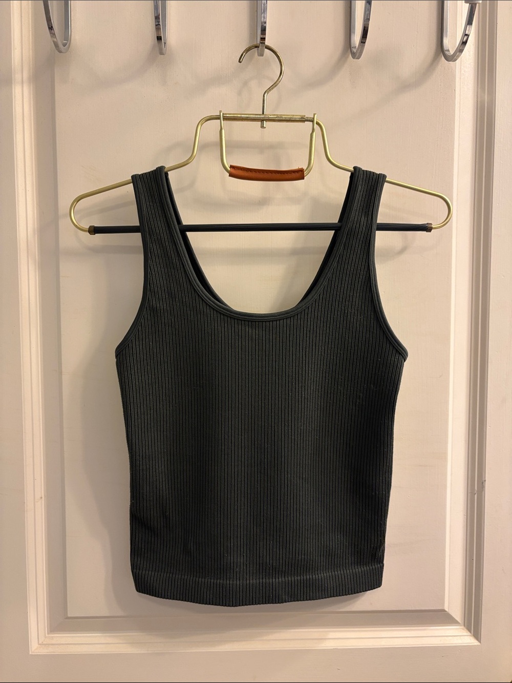 Women's Dark Green Ribbed Scoop Neck Tank Top